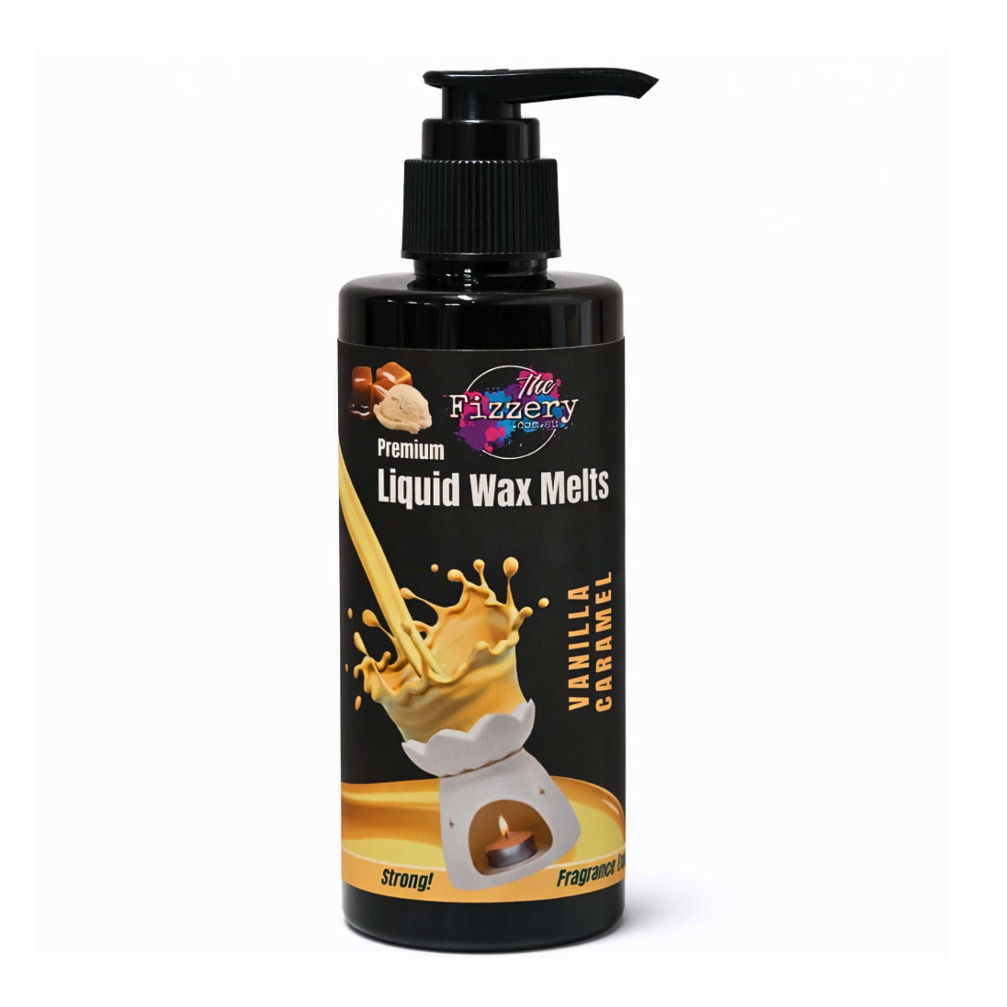 Vanilla Caramel Pump Wax liquid wax melts 200ml bottle front label